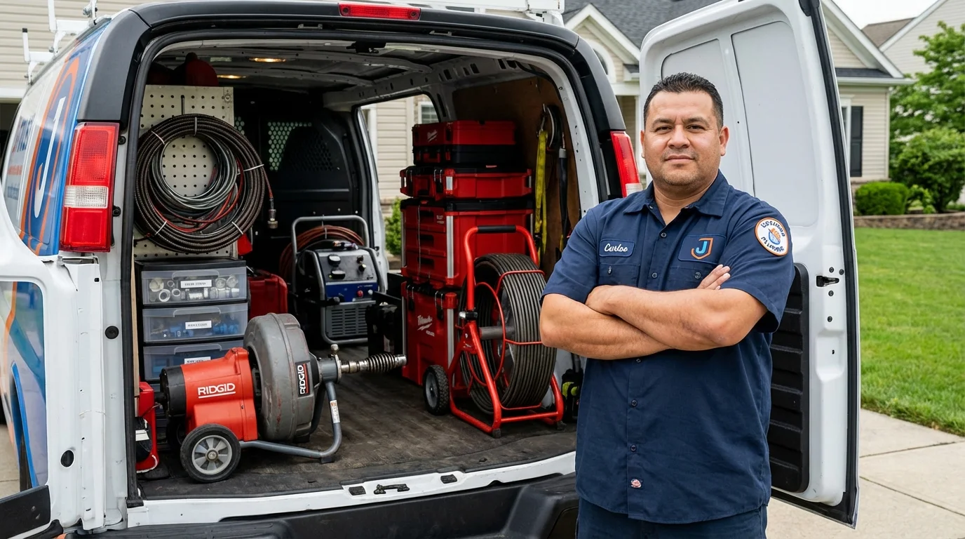 Professional drain cleaning equipment and Johns Plumbing LLC plumber in Earlham
