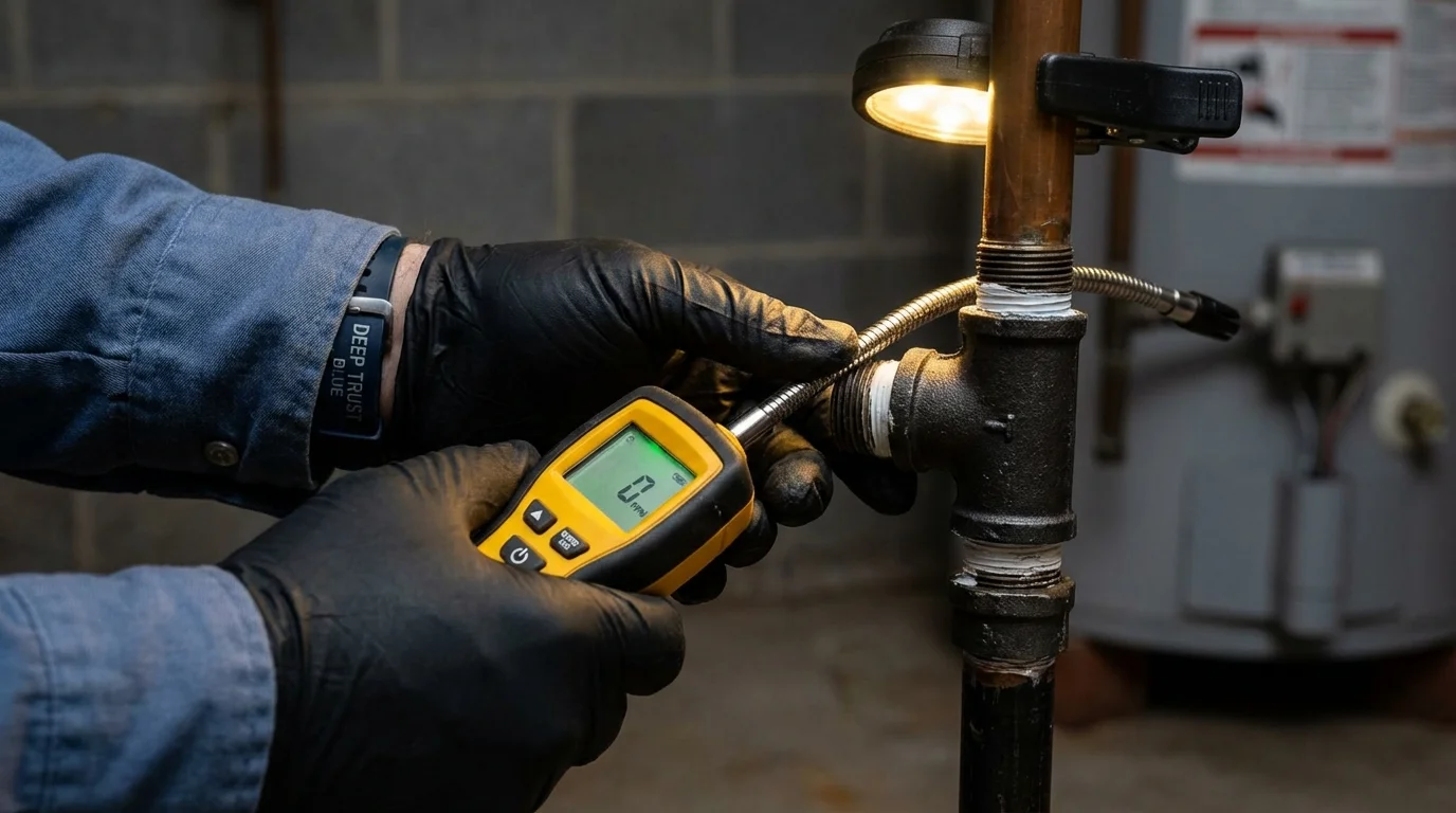 Gas leak detection with electronic sniffer by Johns Plumbing LLC in Earlham